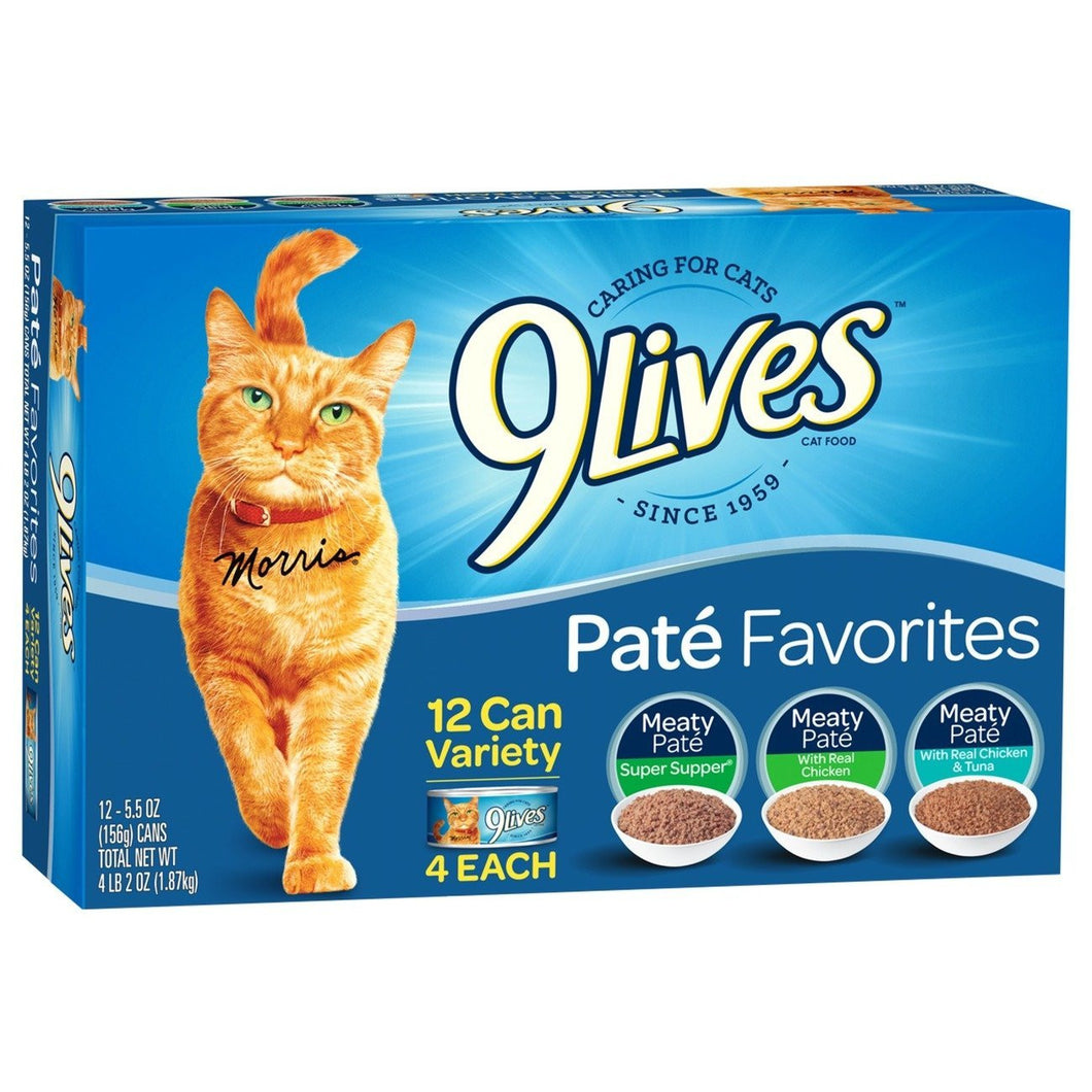 9 Lives Pate Favorites Variety Pack Canned Cat Food, Pack of 12 Cans, 5.5 Ounce