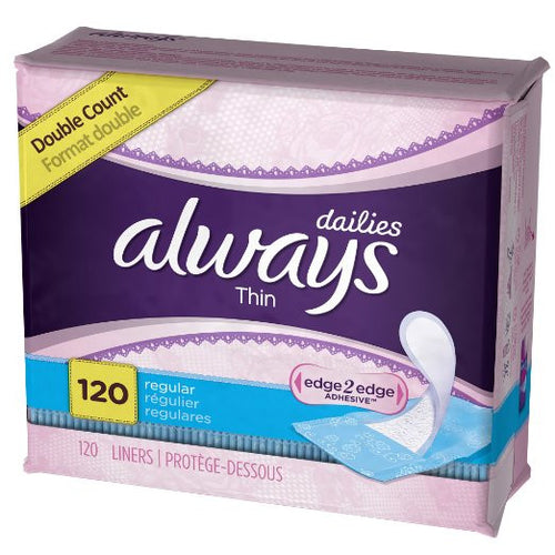 Always Thin Dailies Unscented Wrapped Liners, Regular, 120 Count